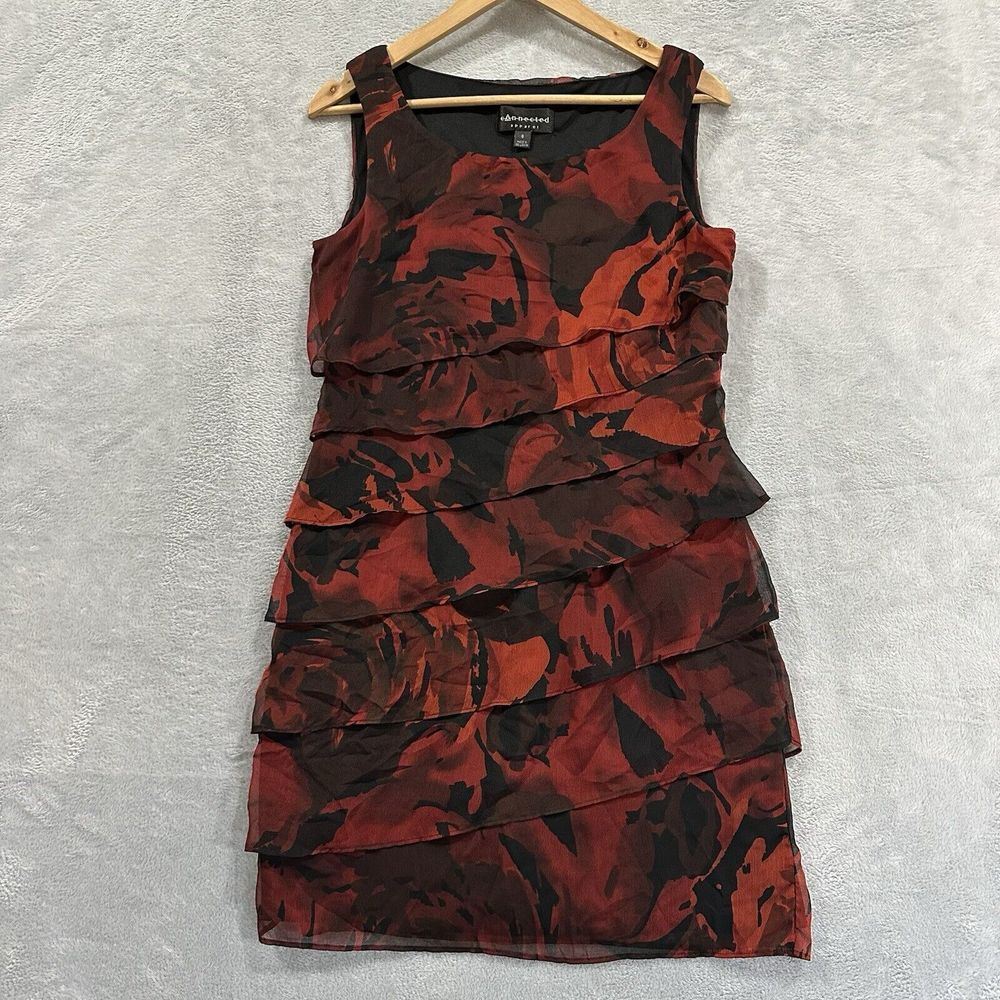 Connected Apparel Midi Sleeveless Dress Women 8 Red Black Ruffle